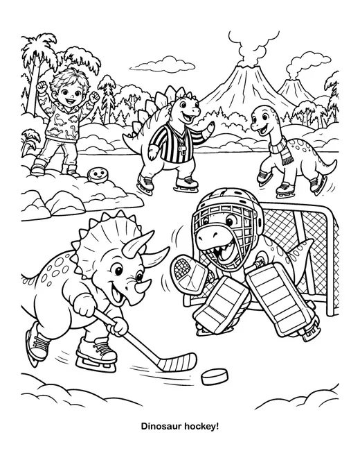 Coloring page: dinosaur hockey